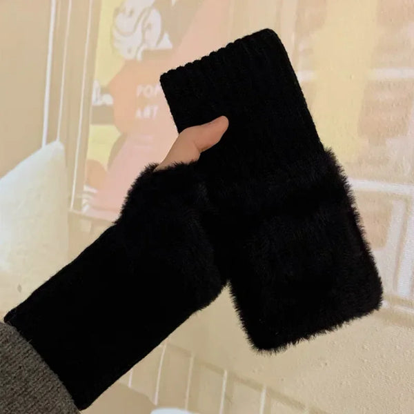 Mink Fleece Open Finger Gloves