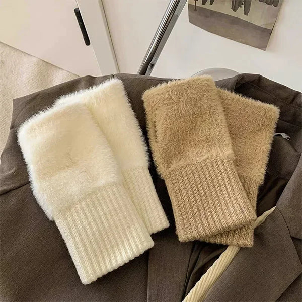 Mink Fleece Open Finger Gloves