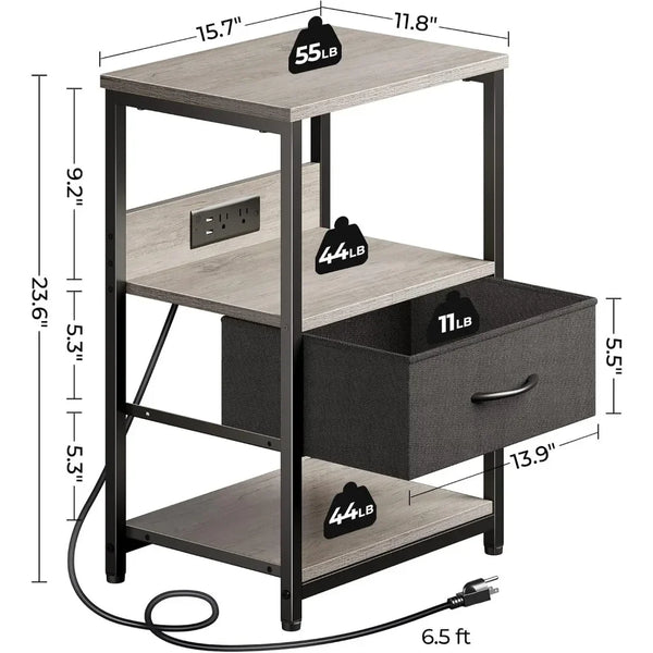 LED Nightstand Tables with Charging Station & Drawer