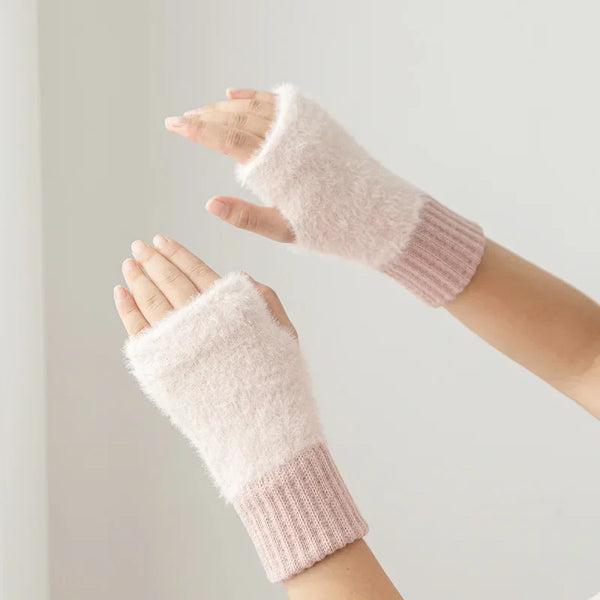 Mink Fleece Open Finger Gloves