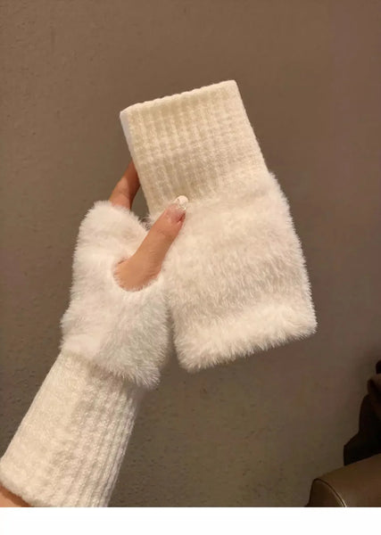 Mink Fleece Open Finger Gloves