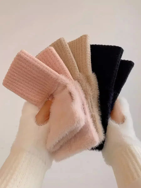 Mink Fleece Open Finger Gloves