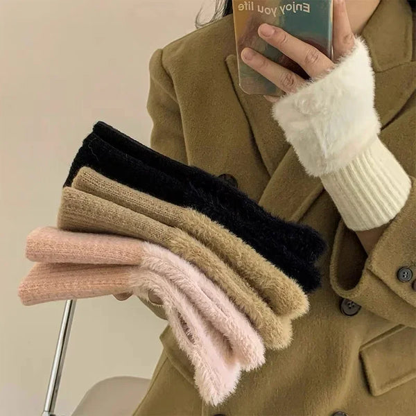 Mink Fleece Open Finger Gloves