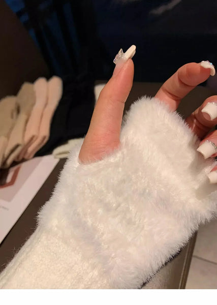 Mink Fleece Open Finger Gloves