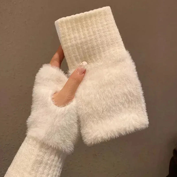 Mink Fleece Open Finger Gloves