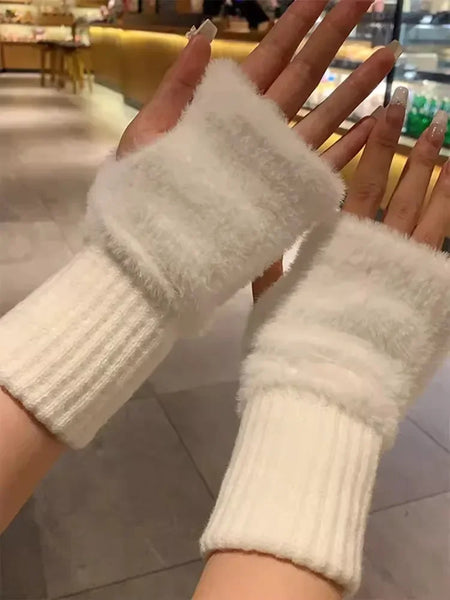 Mink Fleece Open Finger Gloves