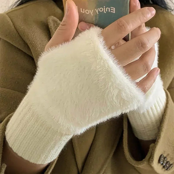 Mink Fleece Open Finger Gloves