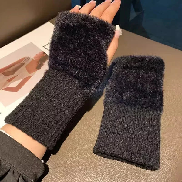 Mink Fleece Open Finger Gloves