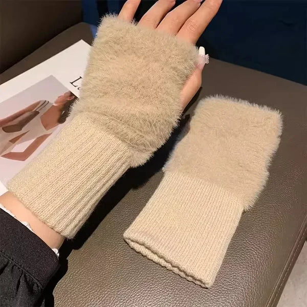 Mink Fleece Open Finger Gloves