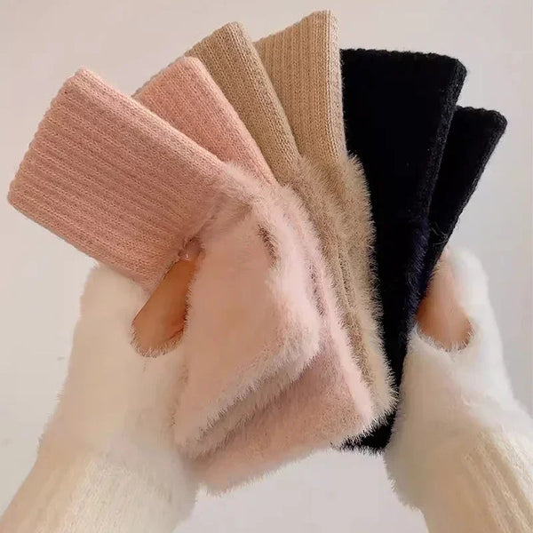 Mink Fleece Open Finger Gloves