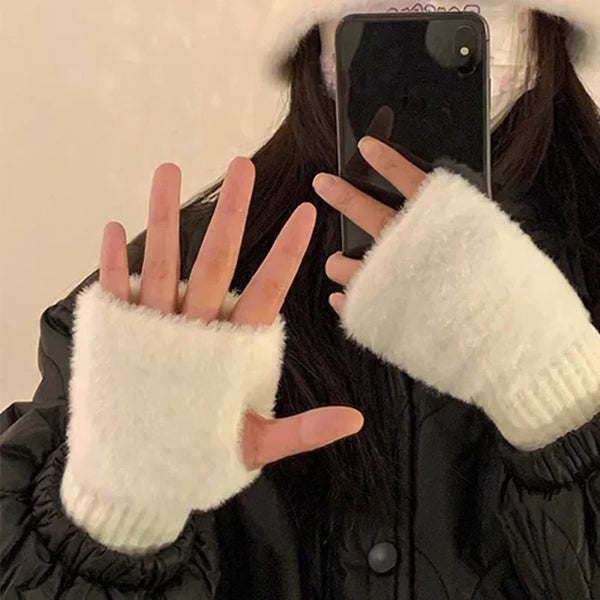 Mink Fleece Open Finger Gloves