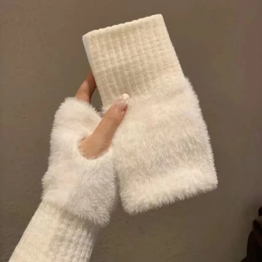 Mink Fleece Open Finger Gloves