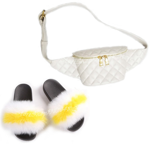 Fur Slides w/matching Fanny Bag