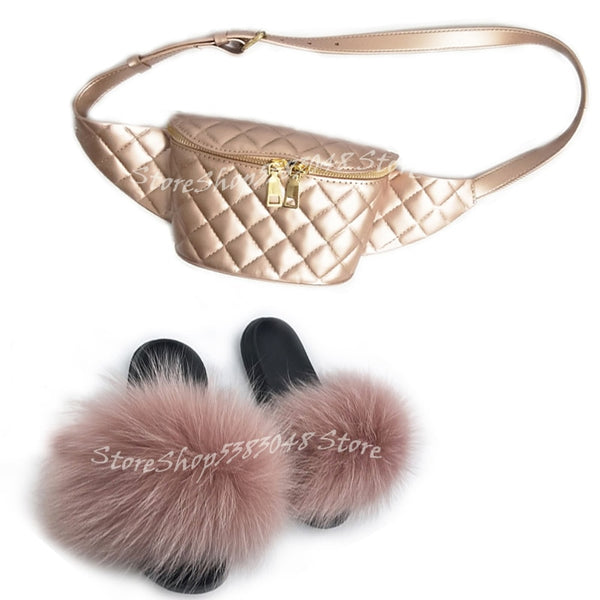 Fur Slides w/matching Fanny Bag