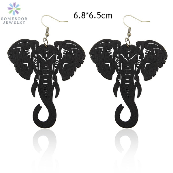 Elephant Wooden Drop Earrings
