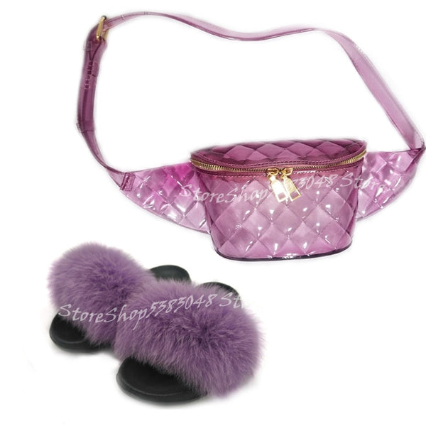 Fur Slides w/matching Fanny Bag