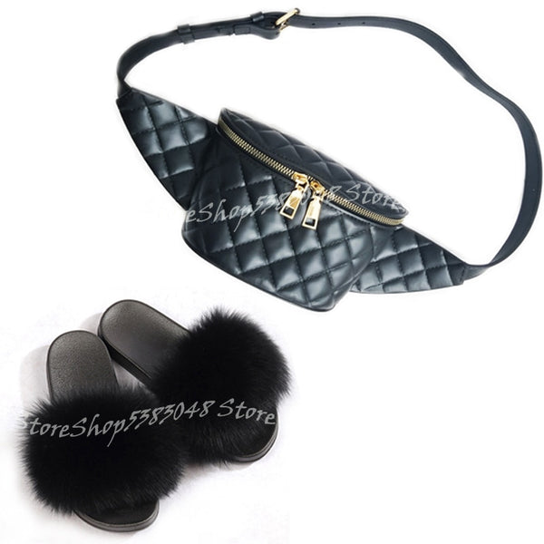 Fur Slides w/matching Fanny Bag