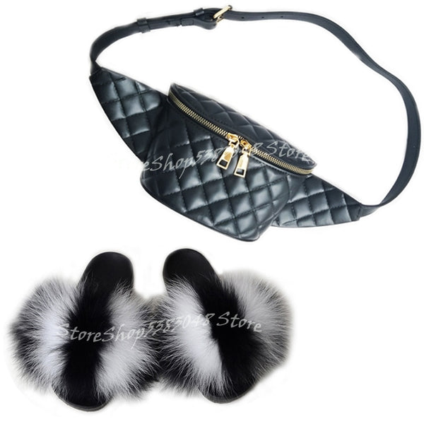 Fur Slides w/matching Fanny Bag