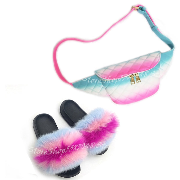 Fur Slides w/matching Fanny Bag