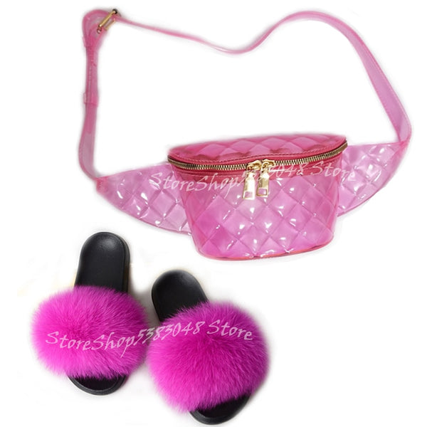 Fur Slides w/matching Fanny Bag