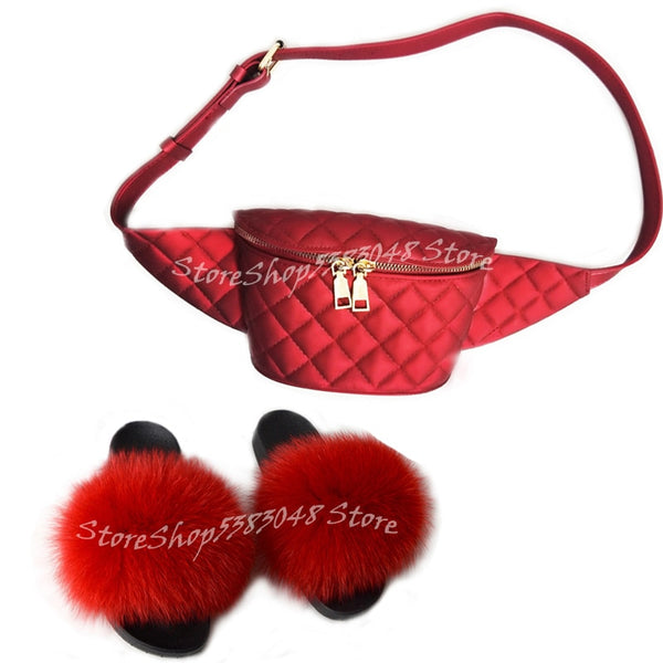 Fur Slides w/matching Fanny Bag