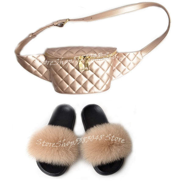 Fur Slides w/matching Fanny Bag