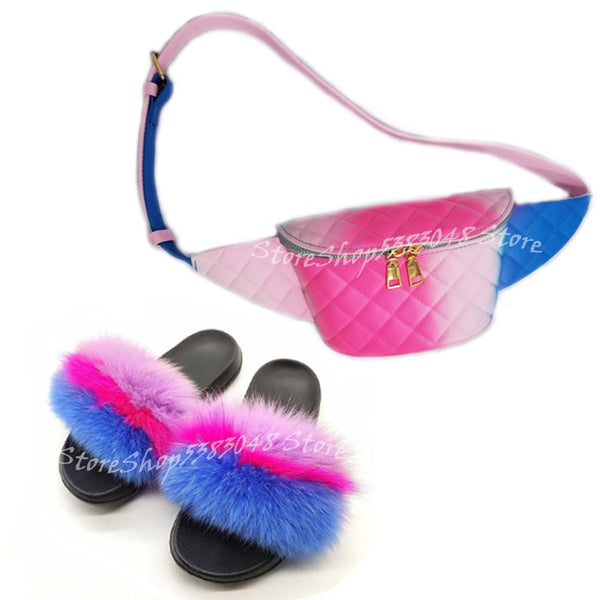 Fur Slides w/matching Fanny Bag