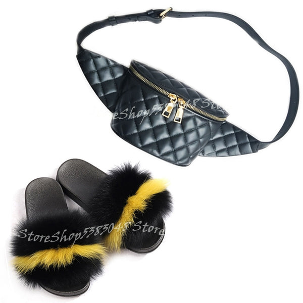 Fur Slides w/matching Fanny Bag