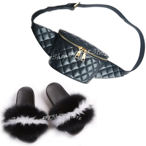 Fur Slides w/matching Fanny Bag