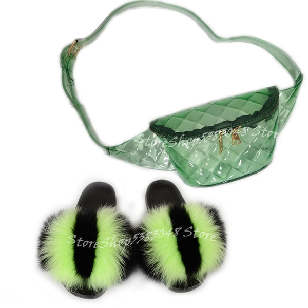 Fur Slides w/matching Fanny Bag