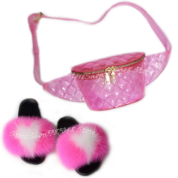 Fur Slides w/matching Fanny Bag